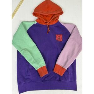 Teddy Fresh Hoodie Mens L Purple Pink Colorblock Sweatshirt Pullover Logo